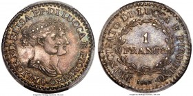 Lucca. Felix Bacciocchi & Elisa Bonaparte Franco 1808 MS63 PCGS, Florence mint, KM23. Extremely rare in this choice grade, the vast majority of exampl...