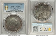 Naples & Sicily. Ferdinand IV 120 Grana 1794 P-MAP MS61 PCGS, Naples mint, KM198. Absolutely brilliant quality for the issue, central blue and violet ...
