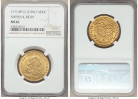 Naples & Sicily. Ferdinand IV gold 6 Ducati 1771 BP-CC-R MS61 NGC, KM176.

HID09801242017