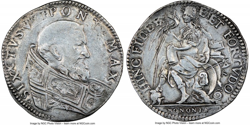 Papal States. Sixtus V Testone ND (1585-1590) XF40 NGC, Bologna mint, B-1360, Mu...