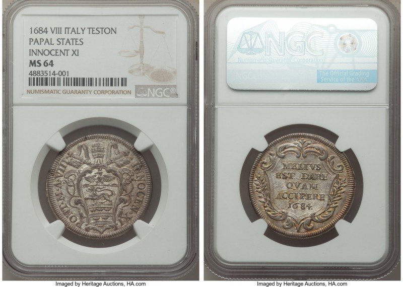 Papal States. Innocent XI Testone Anno VIII (1684) MS64 NGC, Rome mint, cf. KM43...