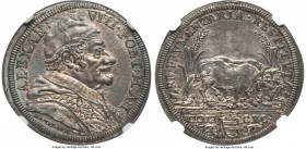 Papal States. Alexander VIII Testone Anno I (1690) MS64 NGC, Rome mint, KM524, B-2176. Of very rarely seen quality for the type, the surfaces unique i...