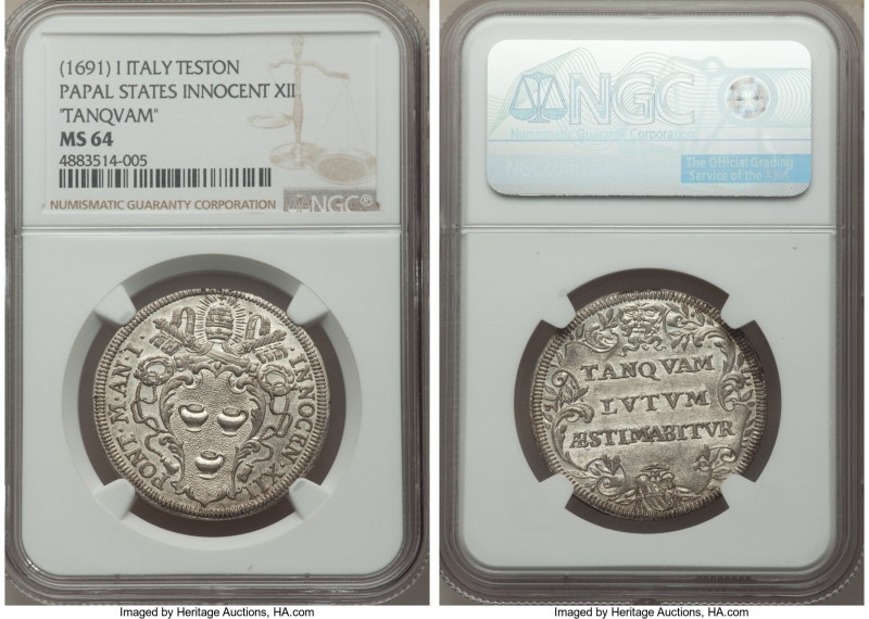 Papal States. Innocent XII Testone Anno I (1691) MS64 NGC, Rome mint, KM541, B-2...