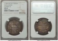 Papal States. Clement XI Testone Anno VIII (1708) MS64 NGC, Rome mint, KM708. A full 3 grade points above the next finest example at NGC and seemingly...