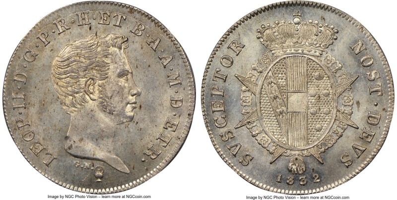 Tuscany. Leopold II Paolo 1832 MS66 NGC, Florence mint, KM-C70. Unbelievably wel...