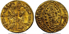 Venice. Leonardo Dona gold Zecchino ND (1605-1612) AU58 NGC, KM32, Fr-1278. 3.47gm. LEON • DON • | • S | • M | • V | E | N | E | T • / SIT • T • XPE •...