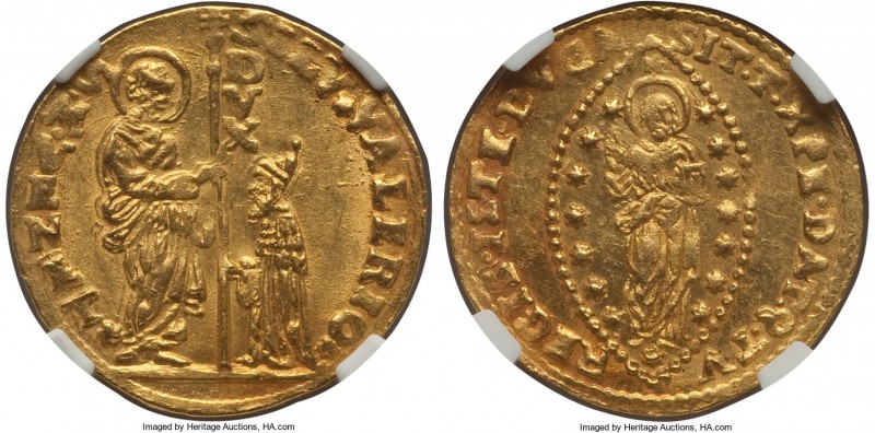 Venice. Silvestro Valier gold Zecchino ND (1694-1700) MS64 NGC, Fr-1354. Well st...