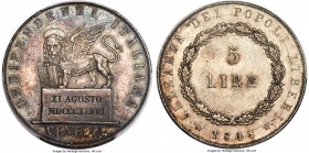 Venice. Revolutionary 5 Lire 1848 MS63 PCGS, KM803 (prev. KM-C185). A strikingly clean piece for both the type and grade, only the most minor of wisps...