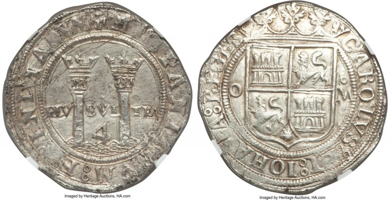 Charles & Johanna "Late Series" 4 Reales ND (1542-1555) Mo-O MS64 NGC, Mexico Ci...