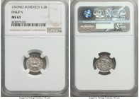Philip V 1/2 Real 1747 Mo-M MS63 NGC, Mexico City mint, KM66. A type for which few examples grade finer, the strike just slightly weak though the surf...