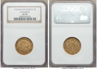 Philip V gold 2 Escudos 1741 Mo-MF XF45 NGC, Mexico City mint, KM124. A piece that even for its typically flat strike maintains strong visual allure, ...
