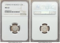 Ferdinand VI 1/2 Real 1750 Mo-M MS62 NGC, Mexico City mint, KM67.1. An icy rendition of this conditionally scarce denomination, some traces of die rus...
