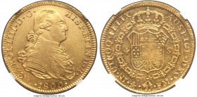 Charles IV gold 4 Escudos 1800 Mo-FM AU58 NGC, Mexico City mint, KM144, Cal-220. Lightly rubbed and with mild friction in the fields pointing to circu...