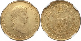 Ferdinand VII gold 8 Escudos 1814 Mo-JJ AU58 NGC, Mexico City mint, KM161. Highly lustrous and fringing on Mint State; striking softness to Ferdinand'...