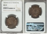 Republic 4 Reales 1855 Mo-GF/GC MS63 NGC, Mexico City mint, KM375.6. Deep stormy shades of charcoal and russet tones. Weakly struck centers. 

HID0980...