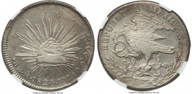 Republic "Hookneck" 8 Reales 1824 Mo-JM AU55 NGC, Mexico City mint, KM-A376.2, DP-Mo03. Light flattening to the highest points of the design, otherwis...