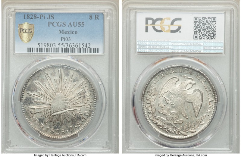 Republic 8 Reales 1828 Pi-JS AU55 PCGS, San Luis Potosi mint, KM377.12, DP-Pi03....