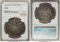 Republic 8 Reales 1874 Do-JH VF30 NGC, Durango mint, KM377.4, DP-Do56 (Very Rare). A most elusive date-assayer combination in all grades, with Dunigan...