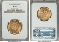 Estados Unidos gold 20 Pesos 1917 MS63 NGC, Mexico City mint, KM478. AGW 0.4822 oz.

HID09801242017