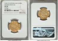 Gelderland. Arnold Van Egmond gold St. Jans Goldgulden (Florin d'or) ND (1423-1472) AU58 NGC, Fr-56. Delm-604. 3.07 gm. S. IOHANNES - BABTISTA (lion),...