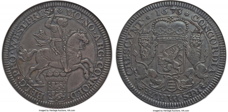 West Friesland. Provincial Ducaton 1673 XF45 NGC, KM63.1, Dav-4941. An engaging ...