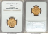 Willem I gold 10 Gulden 1824-B MS63 NGC, KM56. AGW 0.1947 oz.

HID09801242017