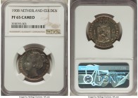 Wilhelmina Proof Gulden 1908 PR65 Cameo NGC, Utrecht mint, KM122.2. Lightly toned in a golden-peach hue with frosted devices and reflective fields. 

...