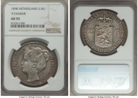Wilhelmina 2-1/2 Gulden 1898 AU55 NGC, KM123. Variety with period after P in P. PANDER. Only a one-year type with an alluring surface patina and well-...