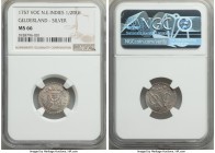 Dutch Colony. United East India Company silver 1/2 Duit 1757 MS66 NGC, KM-PnA1, Scholten-384 (listed only in Proof). Gelderland issue. The first of th...