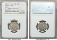 Dutch Colony. United East India Company silver Duit 1764 MS65+ NGC, KM91a, Scholten-331 (listed only as Proof). Utrecht issue. A virtually immaculate ...