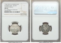 Dutch Colony. United East India Company silver Duit 1736 MS64 NGC, KM134, cf. Scholten-260a (in Proof; RR). Curved shield variety. West Friesland issu...
