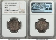 Dutch Colony. Batavian Republic 1/2 Gulden 1802 MS65 NGC, Enkhuizen mint, KM82. In shades of stormy gray, amethyst, teal and sunset orange, colors pla...