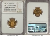 Dutch Colony. Wilhelmina gold Proof Pattern 1/4 Gulden 1945 PR67 Ultra Cameo NGC, KM-Pn33. Off-metal striking in gold. A bright example revealing abun...