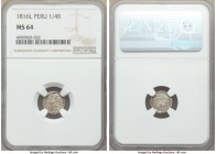 Ferdinand VII 1/4 Real 1816-L MS64 NGC, Lima mint, KM108. Remarkably fine for this often well-circulated minor, engaging pull-away tone visible around...