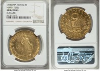 North Peru. Republic gold 8 Escudos 1838 LM-M AU Details (Cleaned) NGC, Lima mint, KM156, Fr-87. Scarce one year type. Full strike with polished surfa...