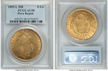 Republic gold 8 Escudos 1855 LM-MB AU58 PCGS, Lima mint, KM148.5. Lustrous and choice with lovely rose-gold toning. One year subtype REPUB variety. AG...