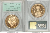 Republic gold "Inca" 50 Soles 1968 MS66 PCGS, Lima mint, KM230. Mintage: 300. The lowest mintage date in the series, with markedly prooflike surfaces....