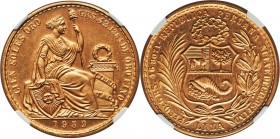 Republic gold 100 Soles 1959 MS64 NGC, Lima mint, KM231. AGW 1.3543 oz.

HID09801242017