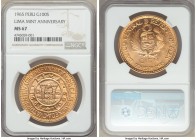Republic gold "Lima Mint Anniversary" 100 Soles 1965 MS67 NGC, KM243. AGW 1.3543 oz. 

HID09801242017