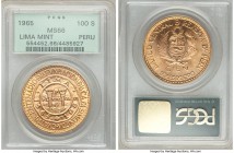 Republic gold 100 Soles 1965 MS66 PCGS, Lima mint, KM243. AGW 1.3543 oz. 

HID09801242017