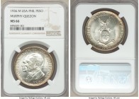 USA Administration "Murphy-Quezon" Peso 1936-M MS66 NGC, Manila mint, KM178. A covetable gem striking only very rarely seen finer, with just 6 MS67 gr...