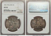 Republic 5 Zlotych 1931-(w) AU58 NGC, Warsaw mint, KM-Y18. Very light circulation wear on the high points with luster nearly full. 

HID09801242017