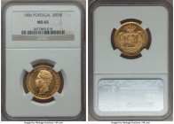 Luiz I gold 5000 Reis 1886 MS65 NGC, KM516. A superb example with only the faintest marks, presently outranked by only two pieces at NGC. 

HID0980124...