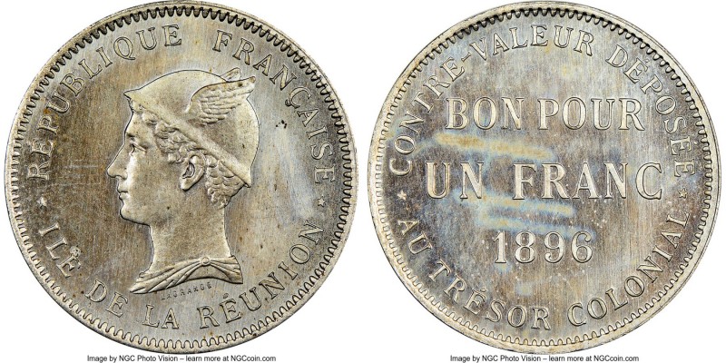 French Colony copper-nickel Specimen Essai Franc 1896 SP64 NGC, KM-E2, Lec-44. V...