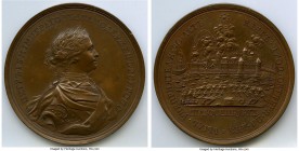 Peter I bronze "Capture of Shlusselburg" Medal 1702-Dated AU, cf. Diakov-15.3 (unlisted in bronze). 72mm. 112.8gm. Copy by S. Yudin. Obv. Laureate and...