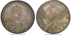 Anna Rouble 1738 AU58 PCGS, Moscow mint, KM198, Bit-201, Diakov-1674. Struck with Dmitriev's dies. Five pearls in hair. Gray patina, with underlying l...