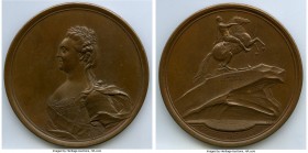 Catherine II bronze "Opening of the Peter I Monument in St. Petersburg" Medal AU, Diakov-194.2 (R1). 82mm. 229.3gm. Copy by J.B. Gass. Laureate bust o...