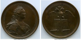 Catherine II bronze "Partitions of Poland" Medal ND (1793) Choice AU, cf. Diakov-229.1 & 229.2 (this type unlisted). 78mm. 205.5gm. Timofey Ivanov (tw...