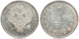 Nicholas I Rouble 1852 CПБ-ПA MS64 PCGS, St. Petersburg mint, KM-C168.1, Bit-229. An exceedingly prooflike representative, particularly on the obverse...