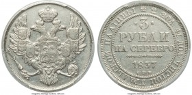 Nicholas I platinum 3 Roubles 1837-CПБ XF40 PCGS, St. Petersburg mint, KM-C177, Bit-83 (R). Obv. Crowned double-headed Imperial eagle. Rev. Date and v...